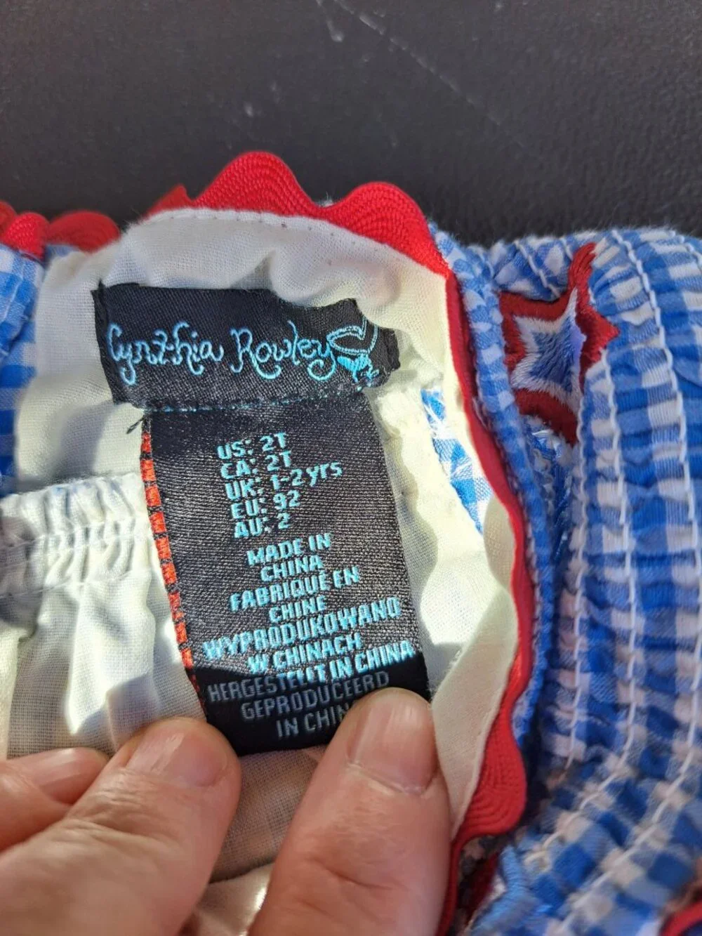 Cynthia Rowley Toddler Girls Blue Gingham Smocked Dress Red Star Embroidery 2T - Picture 5 of 9